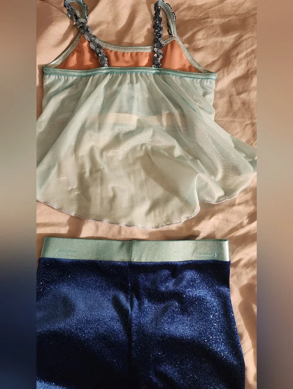 DA Designs Blue Sequin Strap Flowy Camisole & Glitter Velvet Shorts Dance